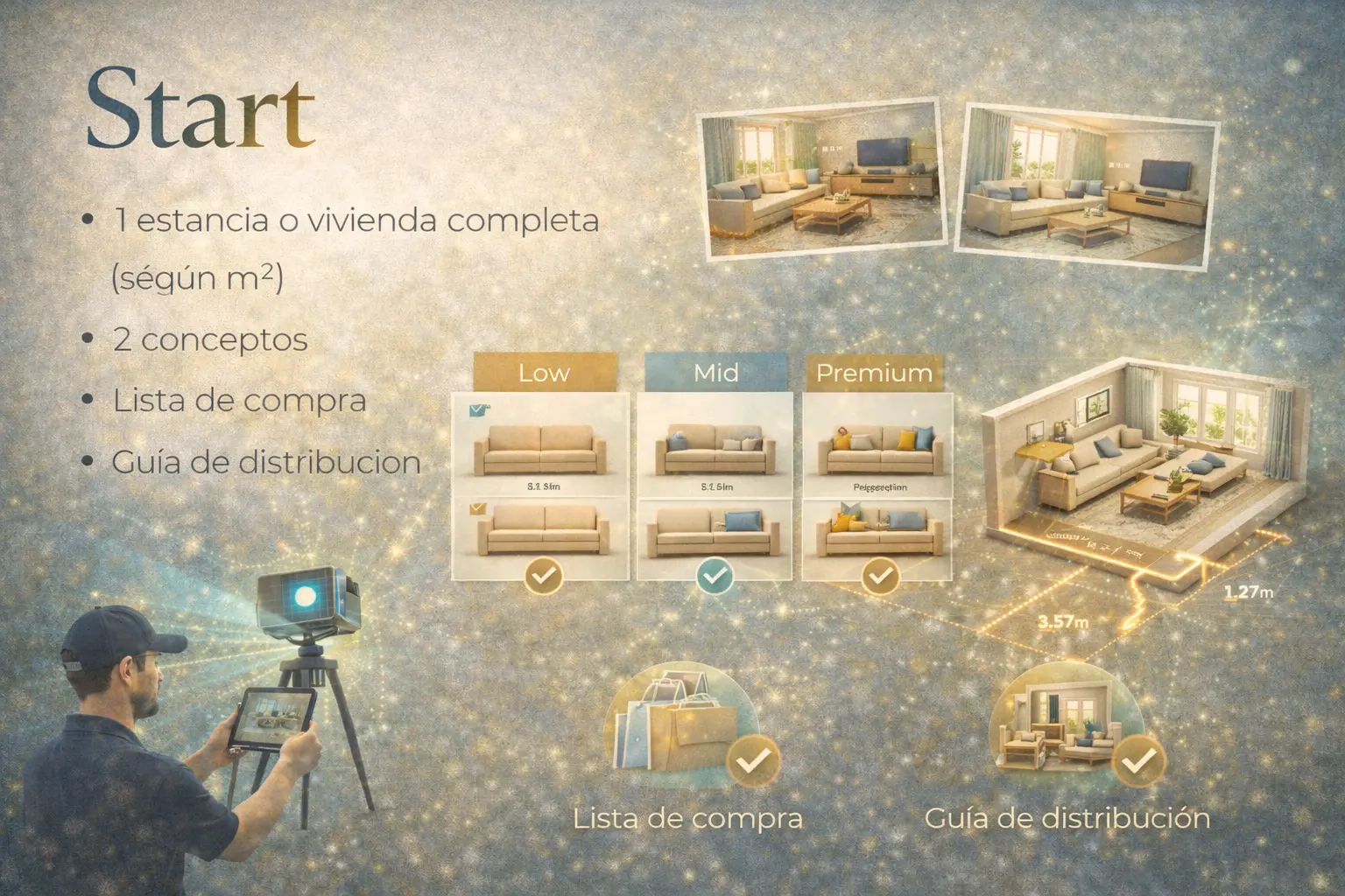 Pack Start de diseño de interiores con IA para una estancia o vivienda completa