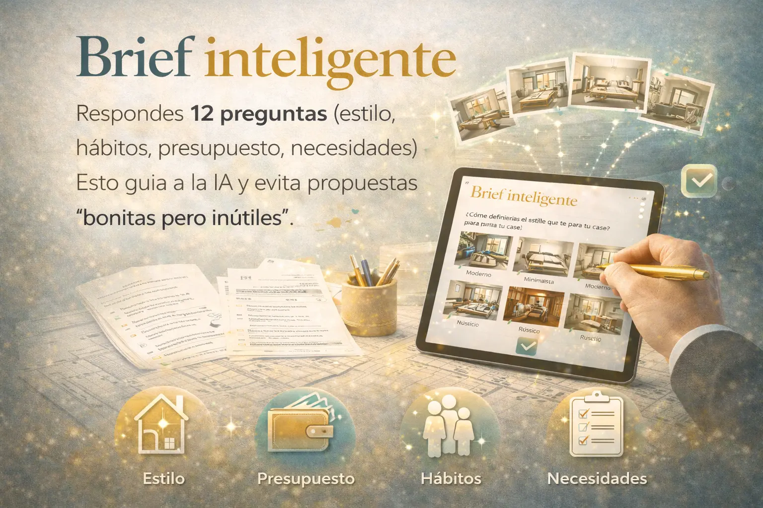 Brief inteligente para diseño de interiores con IA basado en hábitos, estilo y presupuesto